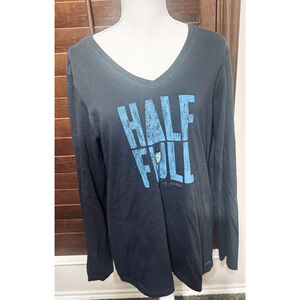 LIFE IS GOOD T-shirt Classic Fit Long Sleeve Glass Half Full Wine Grey womens L